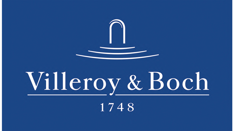 Das Villeroy &Boch-Logo mit dem Schriftzug und dem Bogen dahinter, alles blau hinterlegt